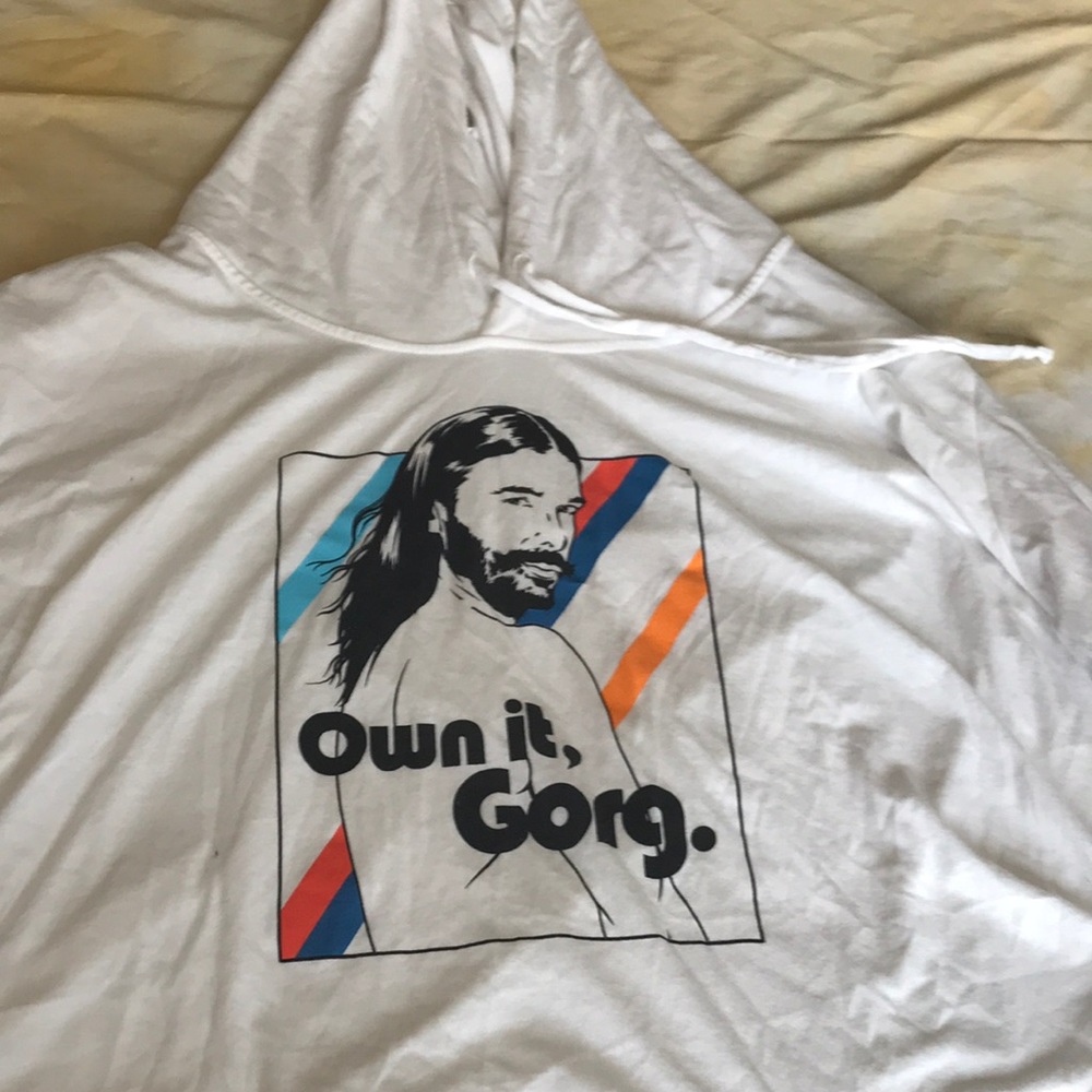 Jonathan Van Ness, white cropped light hoodie